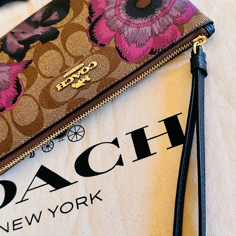 Coach City Tote Kaffe Fassett Floral Signature handbag+wallet brown Purple NWT - Picture 12 of 15